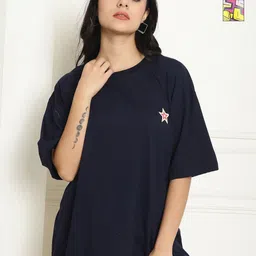 Metronaut Women Pack of 2 Typography Printed Round Neck Cotton Oversized T-shirts-image-92