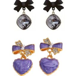 FIMBUL Set Of 2 Gold-Plated Artificial Stones Studded Heart Shaped Drop Earrings image 2