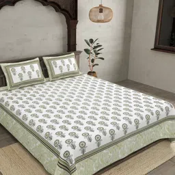 BED-SHEET.COM Green & White Floral 180 TC King Bedsheet with 2 Pillow Covers-picture-8