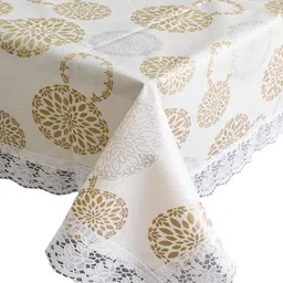 Kuber Industries Cream & Beige Printed 6-Seater Rectangular Table Cover image 4