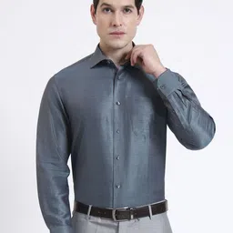 JADE BLUE Men Slim Fit Solid Spread Collar Cotton Formal Shirt-image-40