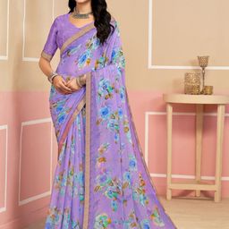 Anouk Rustic Floral Zari Pure Chiffon Dabu Saree-55