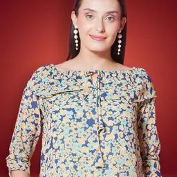 KATLINE Floral Tie-Up Neck Georgette Top-image-37