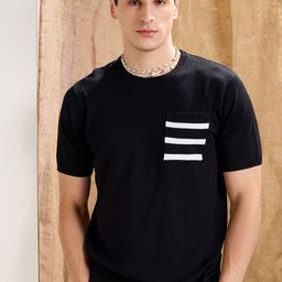 MASCLN SASSAFRAS Loose-Knit Contrast Pocket-T-Shirt-image-15