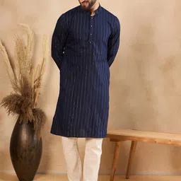 SWAGG INDIA Geometric Woven Design Mandarin Collar Straight Kurta-19