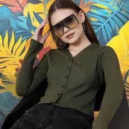 CORSICA Women Olive Green Cotton Crop Top-picture-37