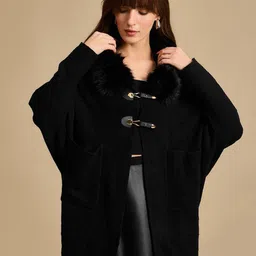 Kazo Women Shawl Collar Front-Open Overcoat-picture-9