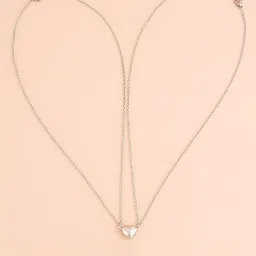 Anouk Set Of 2 Silver-Plated Heart Shaped Romance in Bloom Pendant With Chain-picture-0