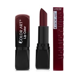 Color Art Set Of 2 C65 Long Lasting Glossy Bullet & Liquid Lipstick - 6 ml - Dark Maroon-image-92