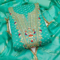 KALINI Teal Chanderi Butti Silk Embroiderd & Coding Work Unstitched Dress Material-image-99