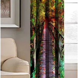 Aura Yellow & Black Garden Bridge Printed Light Blocking Long Door Curtain-image-4