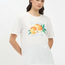 Mast & Harbour Women Graphic Printed Round Neck Cotton Relaxed Fit T-shirt-picture-19