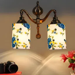 Devansh White & Gold-Toned Printed Metal Traditional Wall Lamp-image-61