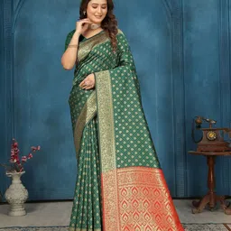 MORDEN MUSE Floral Woven Design Zari Kanjeevaram Saree With Unstiched Blouse Piece-picture-13