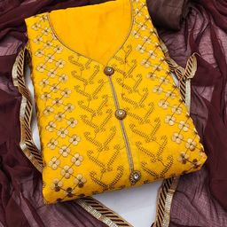 DIVASTRI Floral Embroidered Thread Work Chanderi Cotton Unstitched Dress Material-image-20
