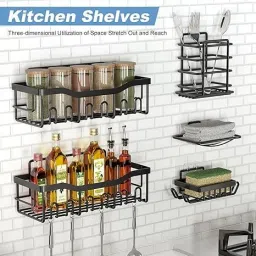 Utensil Kitchen Rack 5 pcs Rack Shelves for Kitchen Spice Jar & Oil Bottle, Spoon Holder Iron-picture-8
