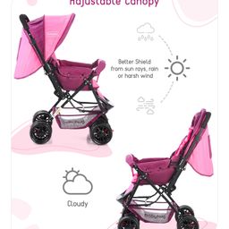 Babyhug Cocoon Stroller With Mosquito Net & Reversible Handle - Fuchsia image 4