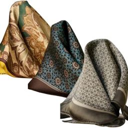 Char Chaand (Golden Hour, Azure Reverie & Olive Cascade)Pocket Square For Men Wedding Suits ["Multicolor"] Handkerchief-image-0