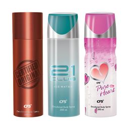 CFS Set Of 3 Certified Original, 21 Club & Pure Heart Deodorant Body Spray - 200ml Each-32