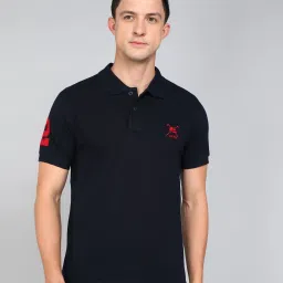 Men Solid Polo Neck Pure Cotton Blue T-Shirt-image-4