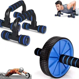 Combo Of Push Up Stand With Ab Wheel for Home Workout and Training Fitness Accessory Kit Kit-14