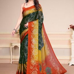 SUPERLAXMI Ethnic Motifs Printed Pure Chiffon Saree-image-11