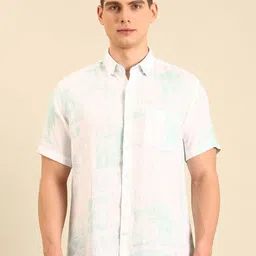 Linen Club Bahama Contemporary Slim Fit Abstract Printed Pure Linen Casual Shirt-image-92
