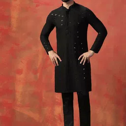 Prakatha Men Ethnic Motifs Embroidered Regular Sequinned Kurta with Trousers-picture-15