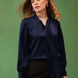 Molly & Michel Women Tie-Up Neck Satin Top-picture-1