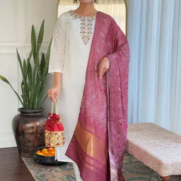 KALINI Women Embroidered Sequinned Raw Silk Straight Kurta With Trousers & Dupatta-38
