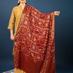 A R SILK DUPATTA HUB Bandhani Gharchola Printed Zari Silk Dupatta-picture-37
