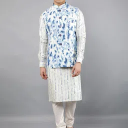 Manish Creations Abstract Printed Mandarin Collar Kurta With Churidar And Nehru Jacket-13