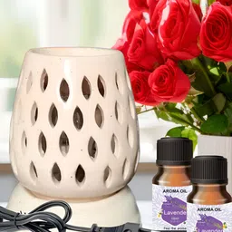 PEEPALCOMM 3-Pcs White & Purple Ceramic Electric Diffuser With Lavender AromaOil10ml-26