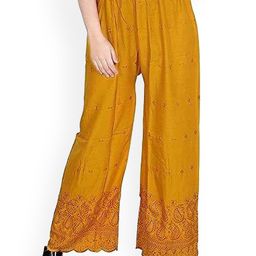 SRISARAS Women Ethnic Motif Embroidered Relaxed Fit Mid-Rise Cotton Trousers-image-96