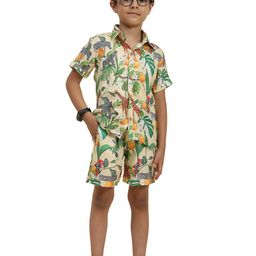 Funny Bones Clothings Boys Printed Shirt Collar Short Sleeves Linen Shirt & Shorts-image-89
