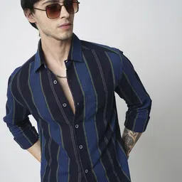 VASTRADO Men Classic Spread Collar Multi Striped Cotton Slim Fit Casual Shirt-image-59