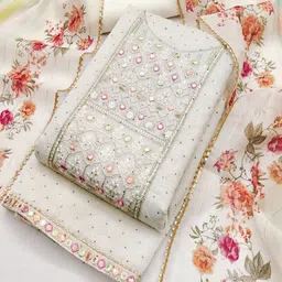 Riti Floral Embroidered Mirror Work Unstitched Dress Material-image-49