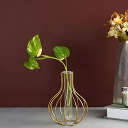 TAYHAA Transparent Metal & Glass Flower Vase-image-10