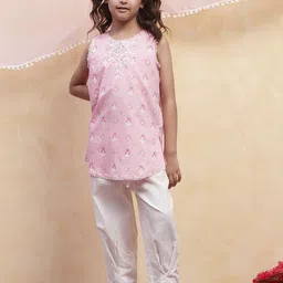 Biba Girls Floral Embroidered Regular Mirror Work Pure Cotton Kurta with Salwar & With Dupatta-picture-18