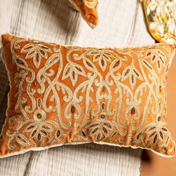 ALCOVE Rust & Gold-Toned Ethnic Motifs Velvet Rectangle Cushion Covers-9