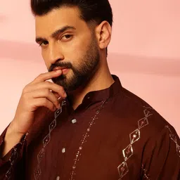 Anouk Men Embroidered Regular Mirror Work Pure Cotton Kurta with Pyjamas image 5