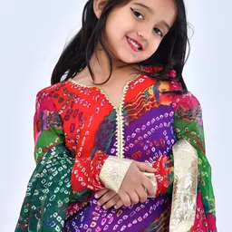 Bannhi Girls Ethnic Motifs Printed Regular Kurta with Palazzos & With Dupatta image 3