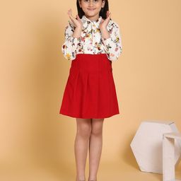 YK Girls Printed Tie-Up Neck Top With Skirt-image-64