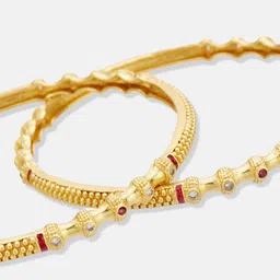 ATIBELLE Set Of 2 Gold-Plated Stone Studded Textured Bangles image 4