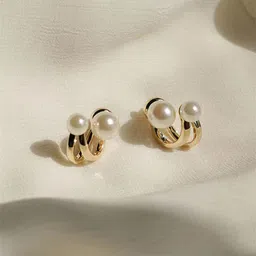PolluxCraft Gold-Plated Pearls Beaded Circular Studs-16