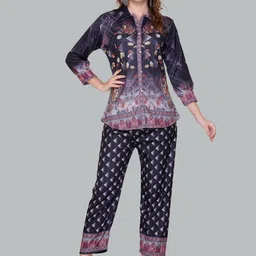 Pink Berry Floral Printed Shirt Collar Shirt With Trousers-picture-26