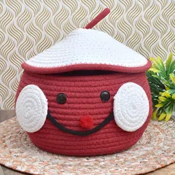 Myntra Elegant Homes Red & White Cotton Reusable Multi-Utility Organiser With Lid-6
