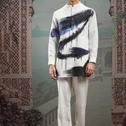 ASUKA Frosted Euphoria Abstract Printed Thread Work Chanderi Silk Kurta With Trouser-image-77