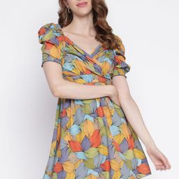VYMO Printed Puff Sleeve Wrap Mini Dress-image-84