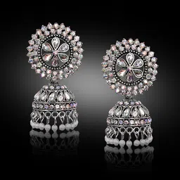 Stylewell Jarkan Studded & Beaded Dome Shaped Oxidised Jhumkas-picture-35